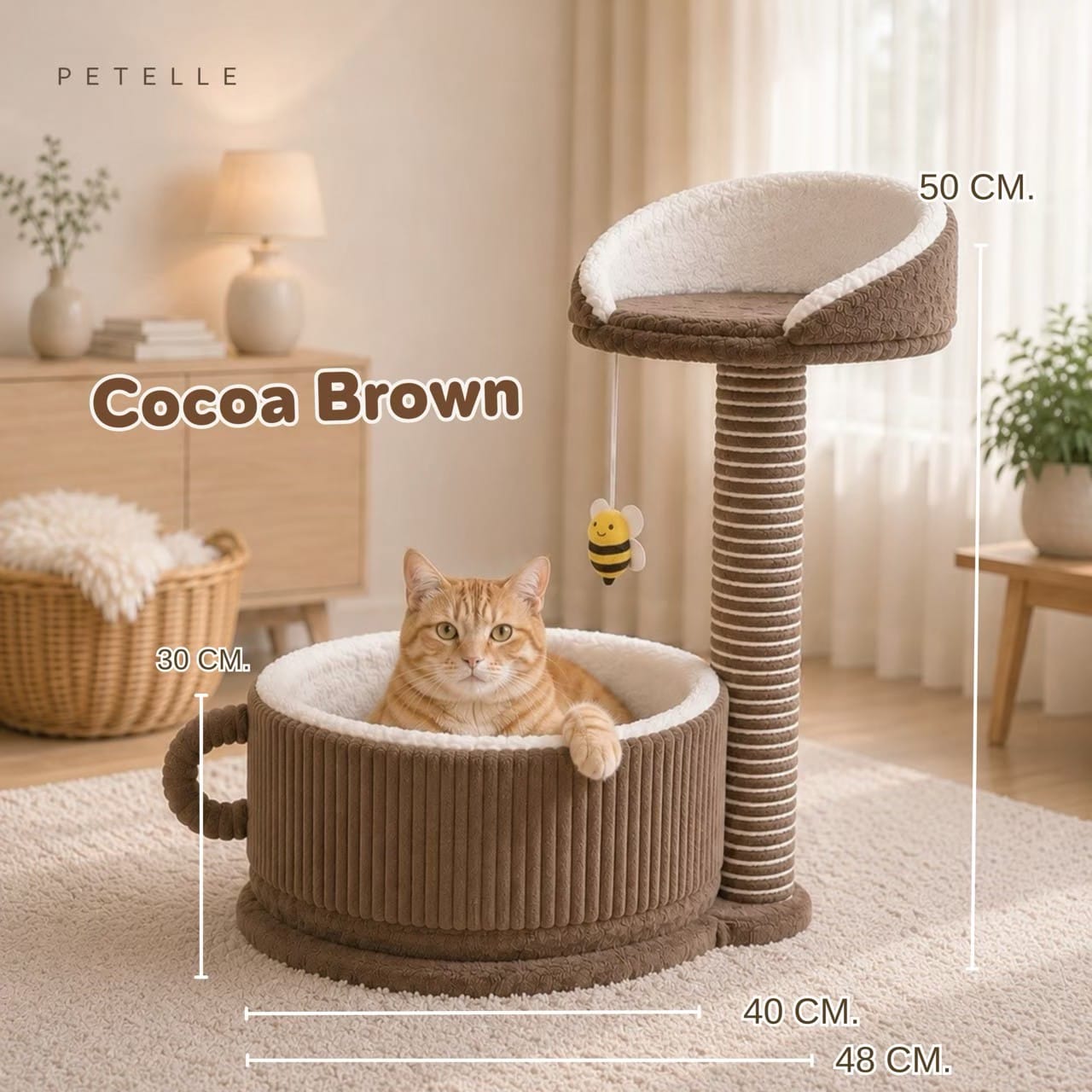 คอนโดแมวพร้อมเสาลับเล็บ PETELLE รุ่น COZY CUP SERIES สีส้มแอปริคอต_3